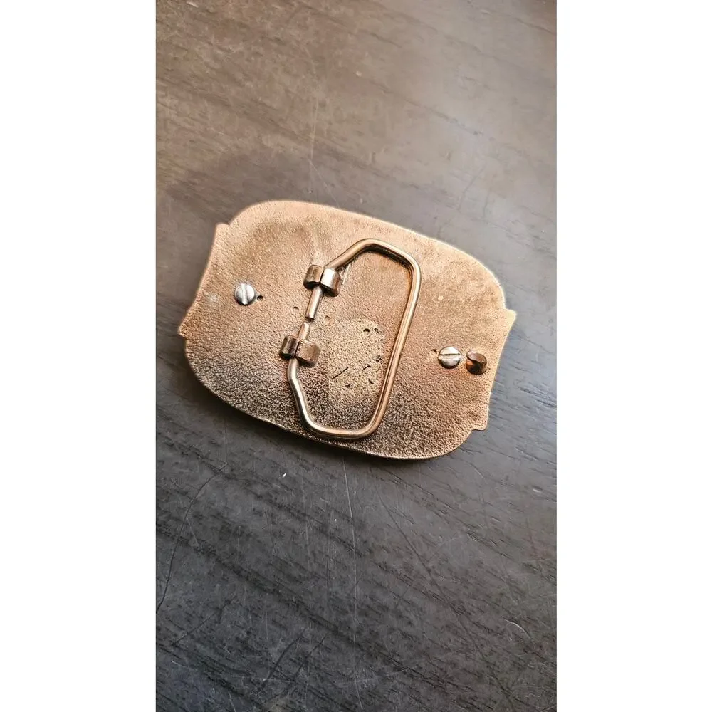 Vintage Embossed‎ Solid Metal Gold Tone Belt Buckle with stone